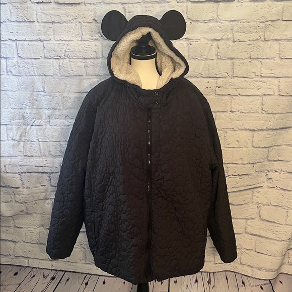 Disney Mickey Mouse Quilted Fleece Jacket Ears Embroidered Puffer Size 3X Black - Picture 2 of 15